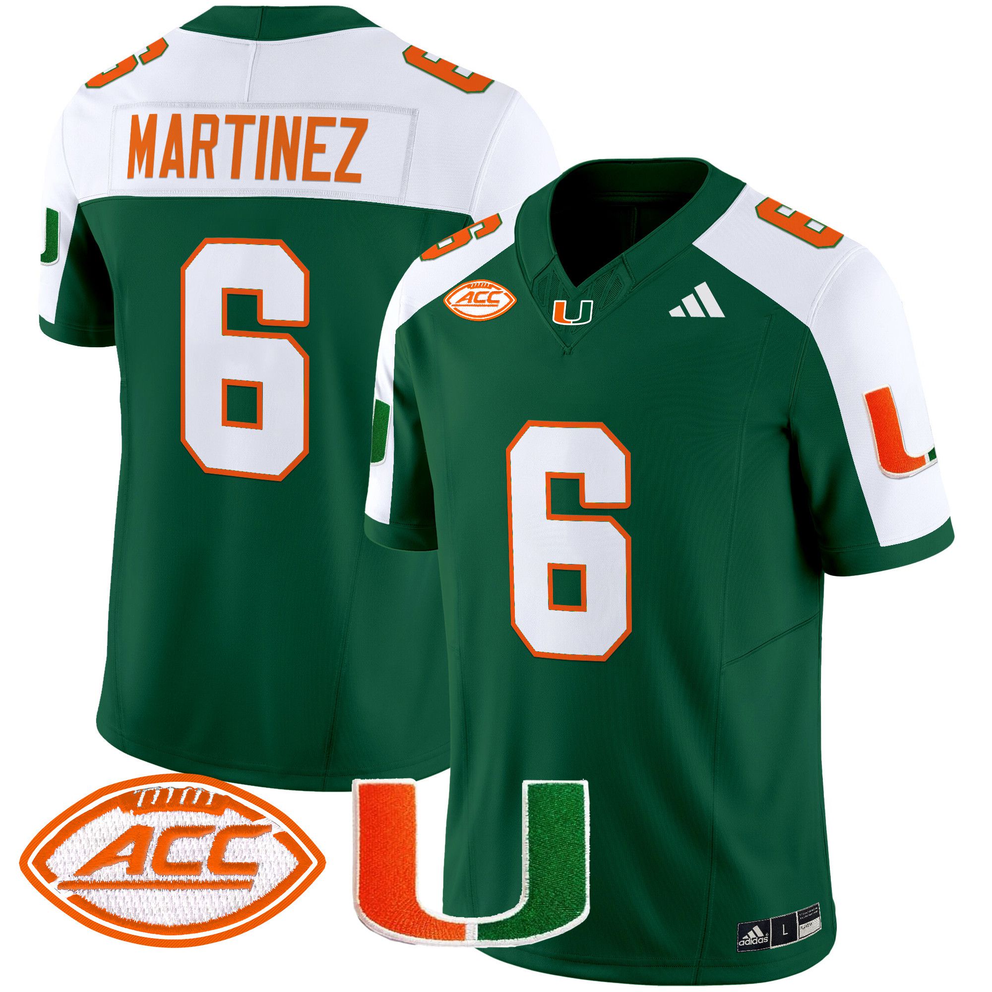 Men Miami Hurricanes #6 Martinez Green 2024 Vapor Limited NCAA Jersey->ncaa teams->NCAA Jersey
